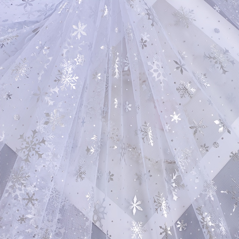 TEMU Silvery Snowflake Pattern Table Runner 70 X 200/300 Cm, Transparent Mesh Tulle Table Runner, Wedding Tablecloth, Exquisite Party Table
