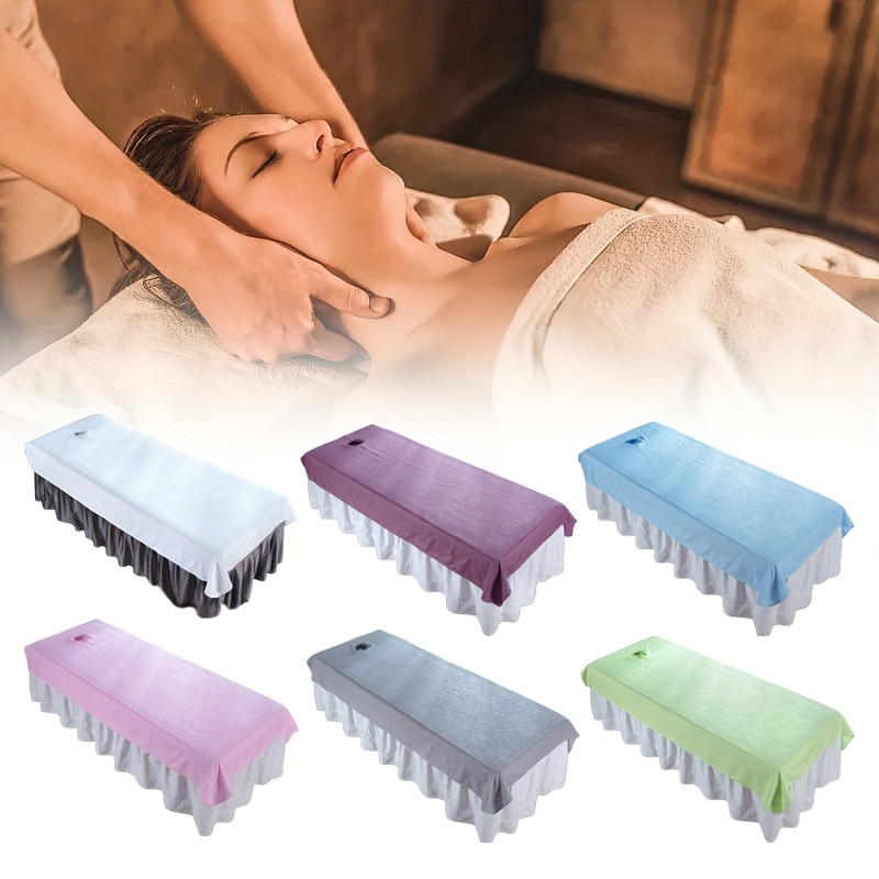 

1pc Beauty Massage Table Sheet, 100x200cm, Breathable, Quick-dry Spa Bed Cover With Face Hole, Ideal For Spa Salon Use