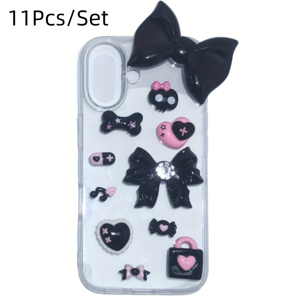 

11pcs/set Retro Cool Cartoon Cute Valentine's Day Big Size Bowknot Head Love Capsule Lock Flatback Resin Art Charms Decor 3d Hangcraft Diy Phone Case Laptop Storage Box Accessories