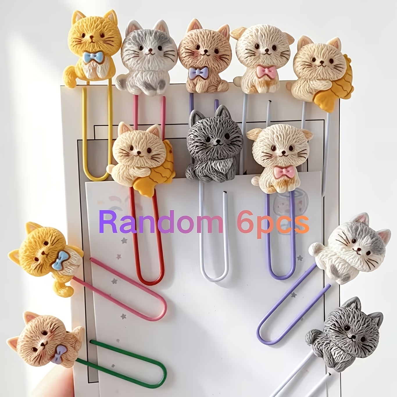 TEMU Cute Cartoon Kitten Pattern Paper Clips - Durable Plastic Office, School Or Teacher Supplies For Organizing Papers, Random Color, Random Style