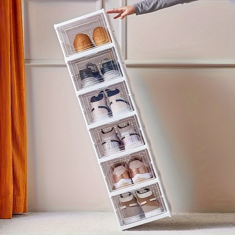 

Modern Collapsible Shoe Organizer - Stackable Cabinet With Lid For Space-efficient, Dust-free Storage