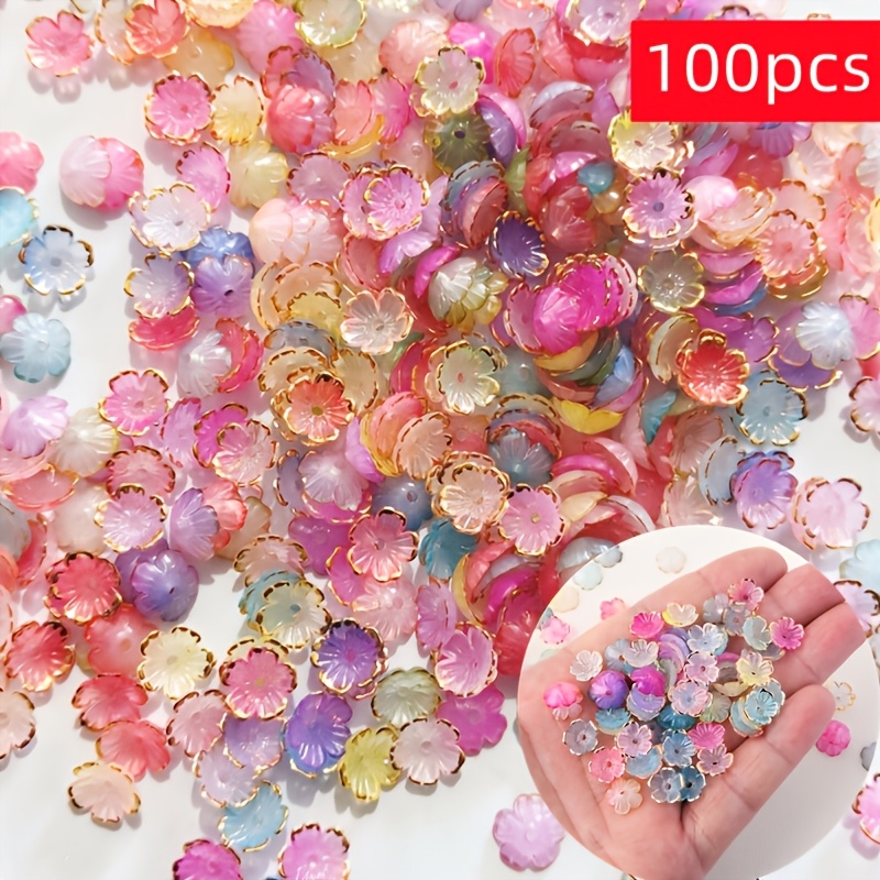 TEMU 100pcs 11mm Acrylic Center Hole Flower Beads, Gradient Colored Cherry Loose Beads, Used For Jewelry Making, Diy Bracelets, Bracelets, And Hair