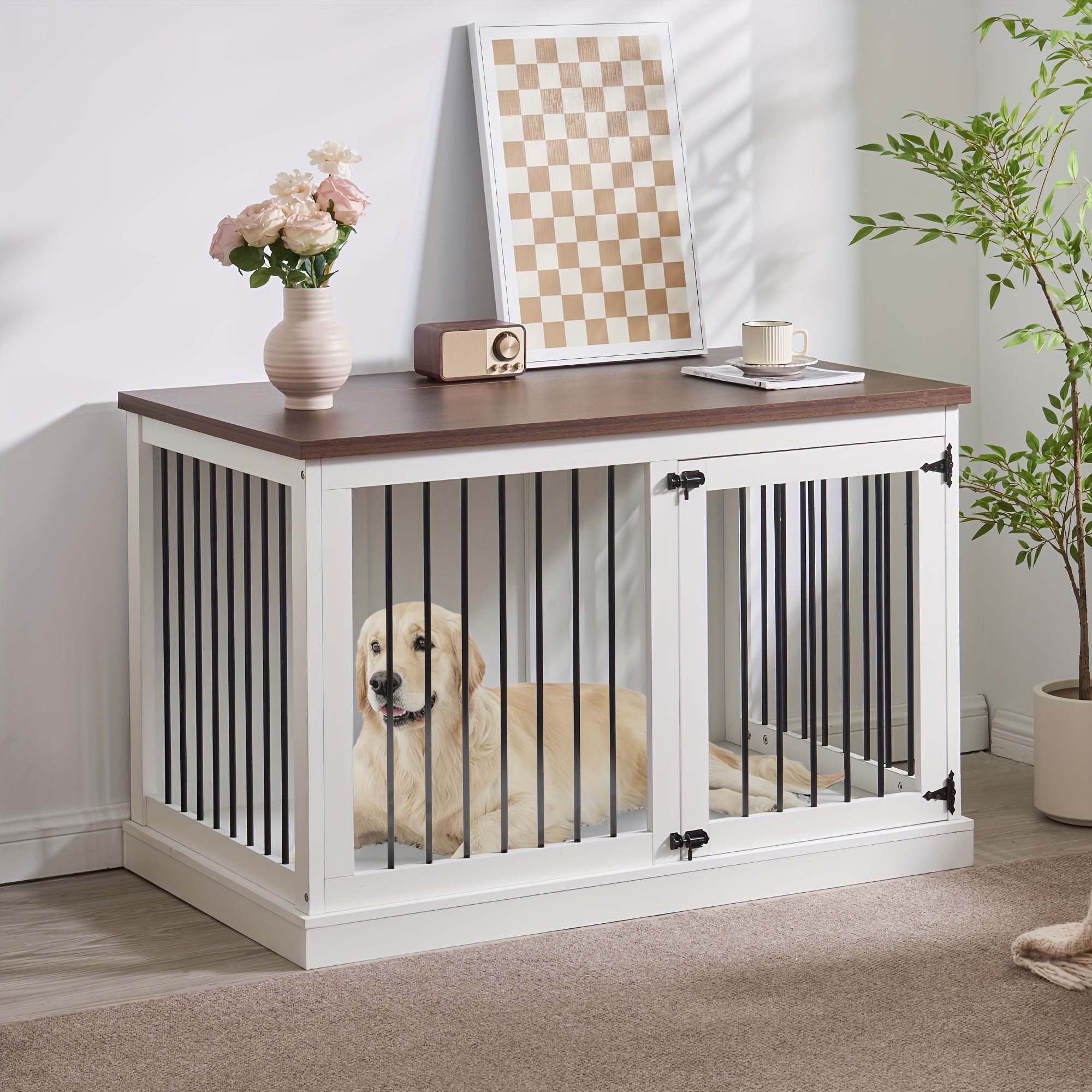 

Large Dog Crate Furniture, 47.2" Indoor Dog Kennel Furniture , Wooden Decorative Pet House End Side Table, White