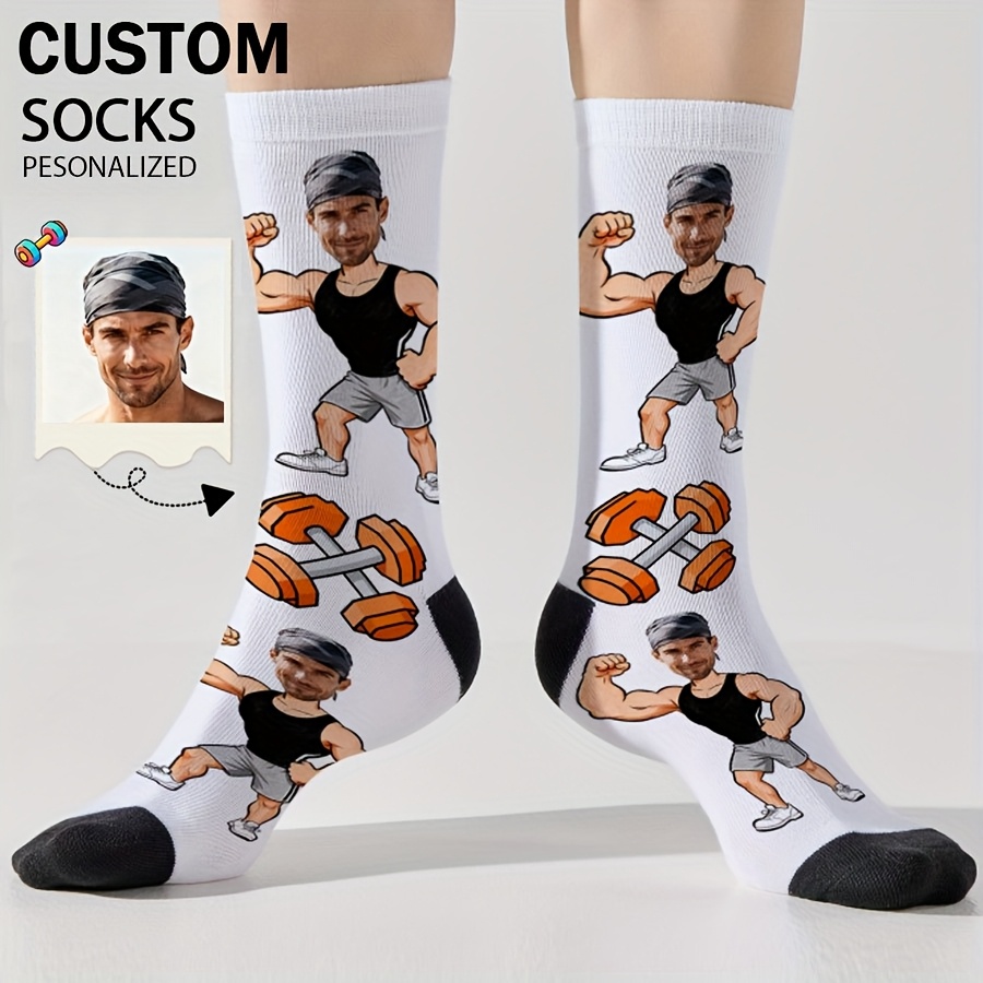 TEMU 1 Paire de Chaussettes Personnalisées pour Couple - Visage & Nom//Logo, Chaussettes pour Hommes, Cadeau de Saint-Valentin ou Anniversaire, Paire
