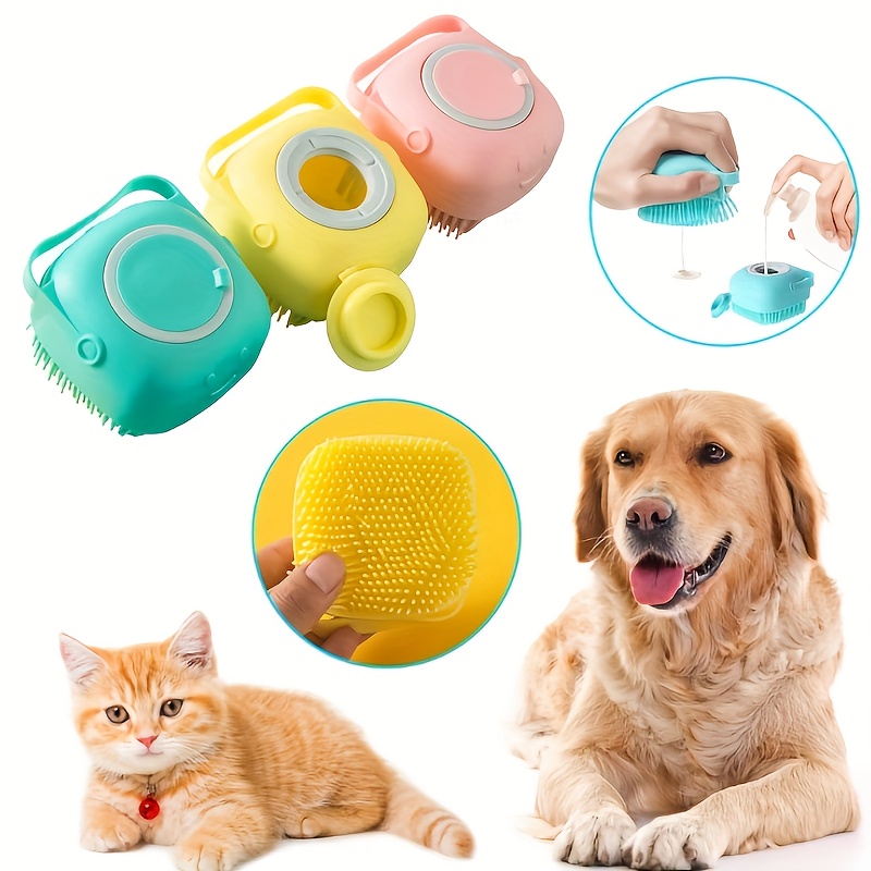 

Silicone Pet Bath Brush With Dispenser - Gentle Grooming And Massage For Cats And Dogs, Easy-to-use Liquid Shampoo And Body Wash Dispensing System, Durable Soft Bristles For Rich Lather And Comfort