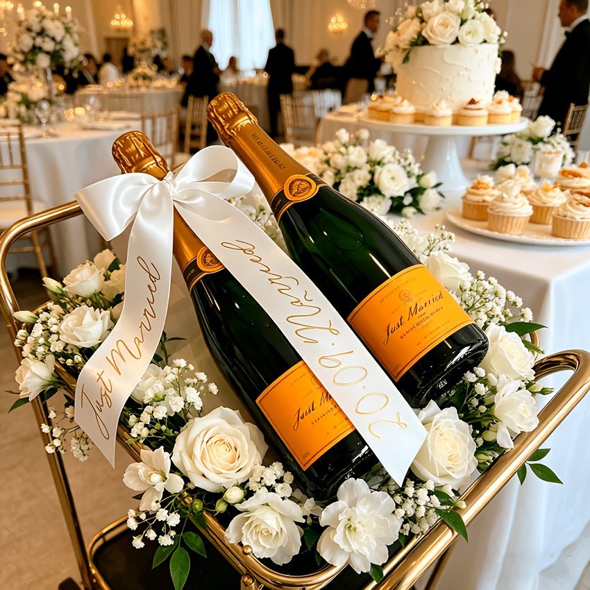 TEMU 1pc Custom Wedding Bottle Ribbon | Personalized Couple's Gift, Custom Ribbon For Couples, Name And Wedding Date Bridal Bouquet Ribbon, Bride And