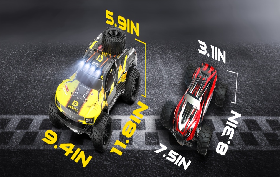 DEERC 9201E 1:10 Large Remote Control Truck With Lights, Fast Short Course RC Car, 48 Km/h 4x4 Off-Road Hobby Grade Toy Monster Crawler Electric Vehicle With 2 Rechargeable Batteries For Adult Kid Boy