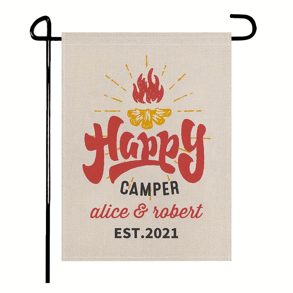 TEMU 1pc Drapeau de Camping Personnalisé, Panneau de Nom de Camp, Drapeau de Jardin Sur Mesure, Cadeau pour Campeur, Panneau de Camping Personnalisé,