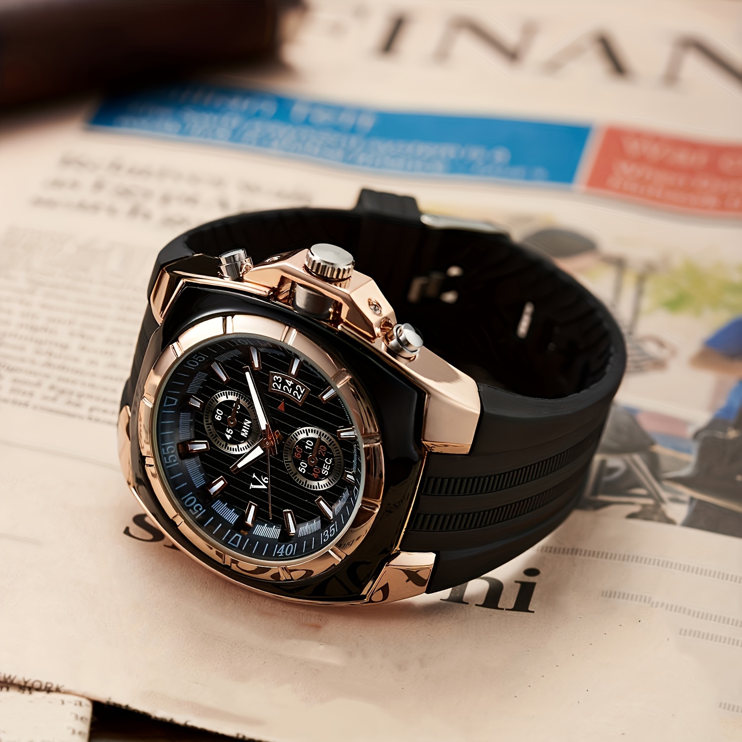 

Round Pointer Quartz Watch 3 Time Zone Analog Sports Electronic Wristwatch With Silicone Watch Strap For Women Men