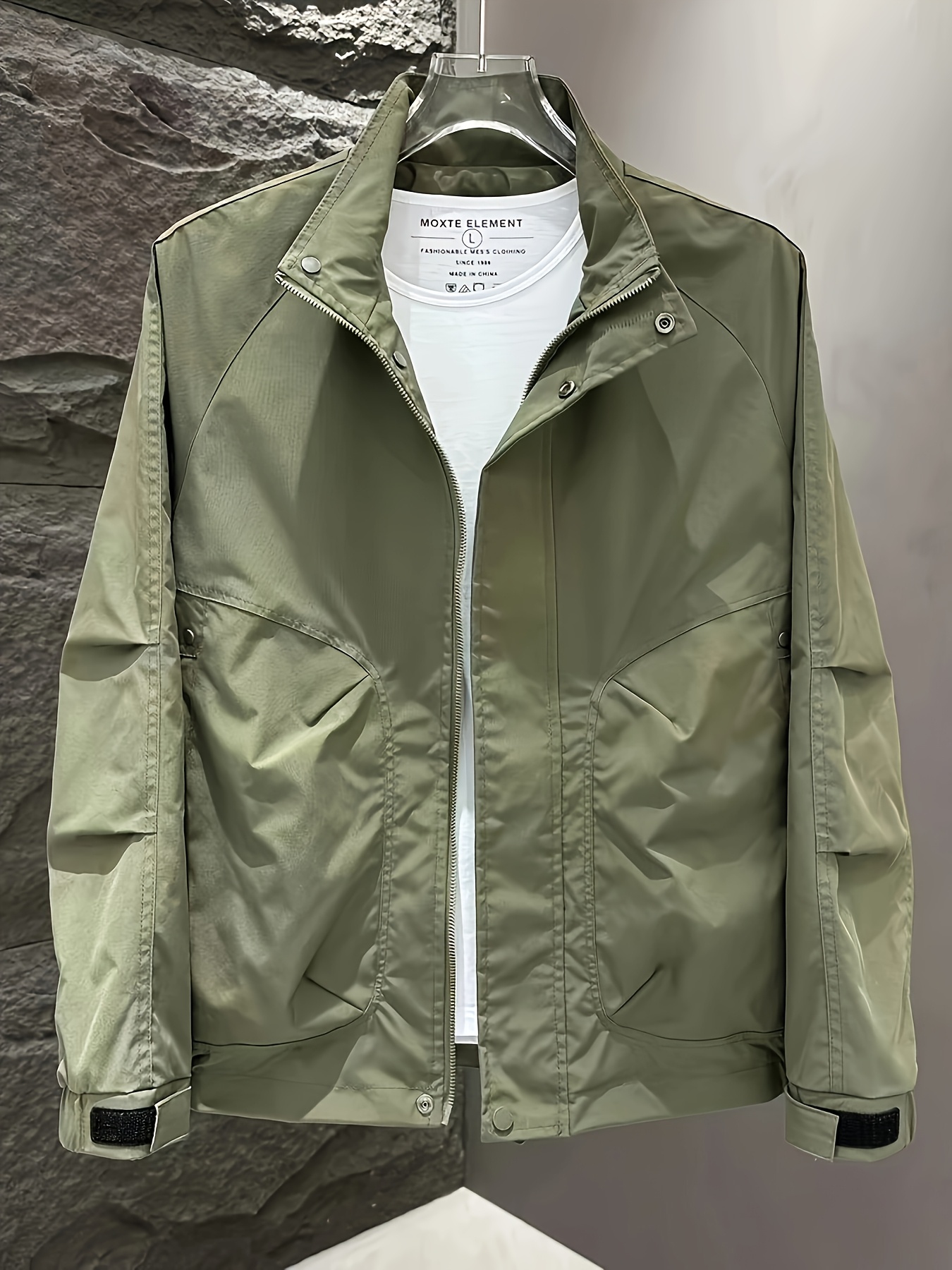 spring mens casual stand collar workwear jacket fashionable - Temu