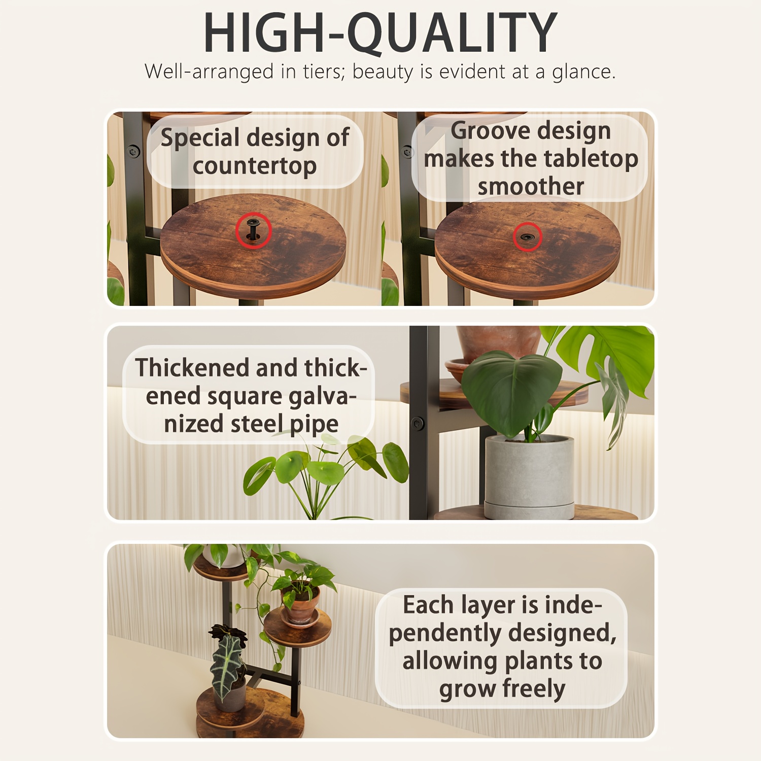 83.82cm Vintage 3-Tier & 5-Tier Wood-Metal Combination Plant Stand - Round Succulent Flower Rack, Available in Small/Medium/Large Sizes, Suitable for Living Room, Bedroom, Kitchen, Office, Hallway - Rustic Brown