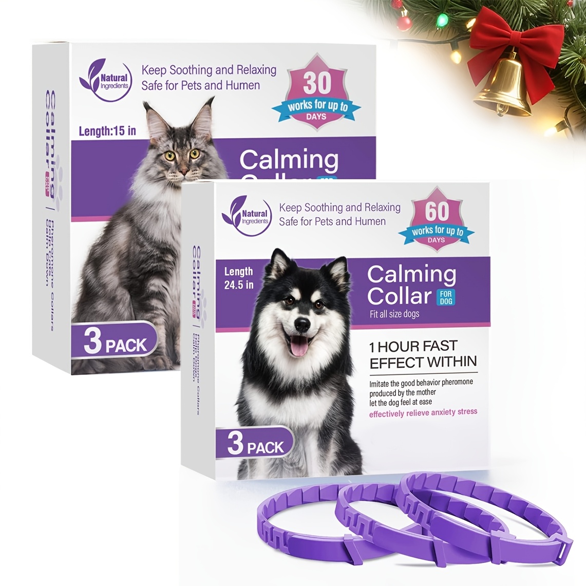 pet purple calming collar   effective pheromone for anxiety relief adjustable suitable for small medium and large cats     as a christmas gift