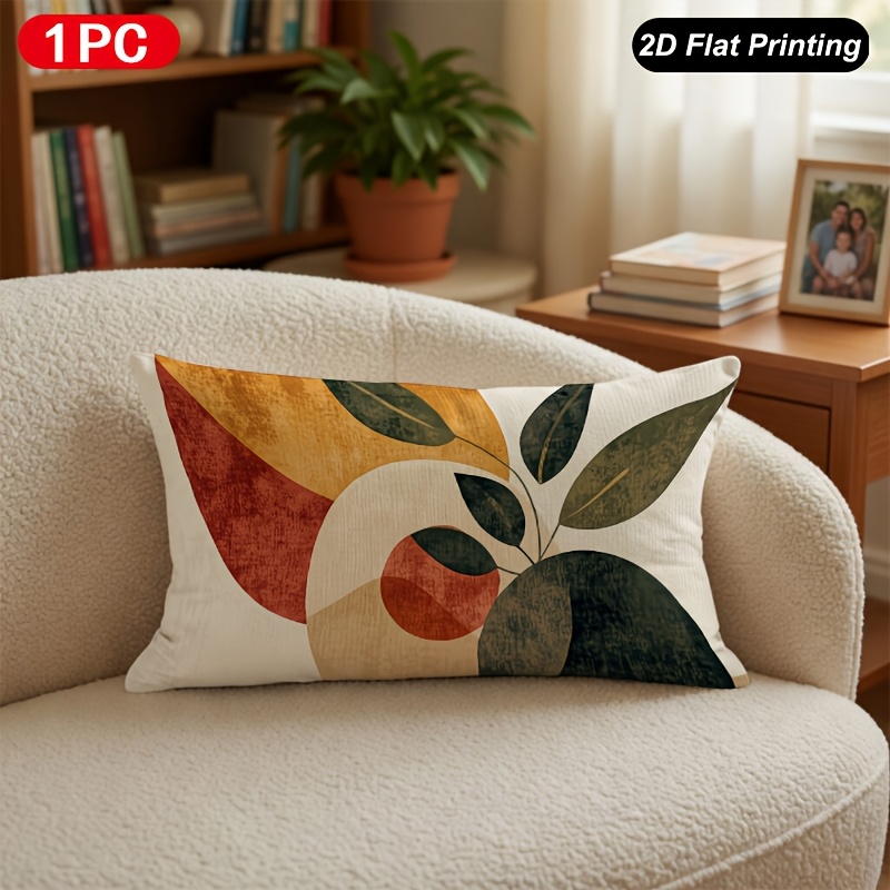 TEMU 1 pièce Housse de coussin lombaire décorative à impression 2D plate, Housse de coussin à imprimé feuille abstraite pour décoration intérieure et