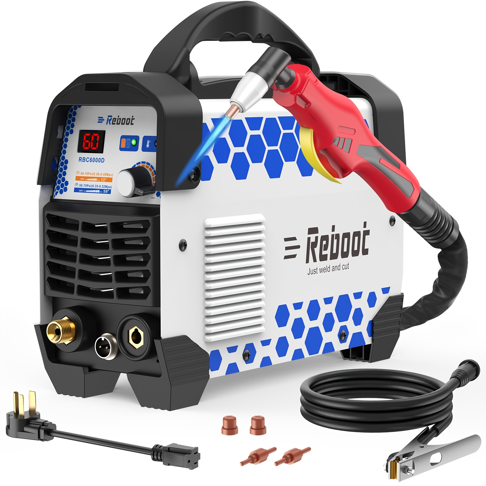TEMU Reboot 60a Plasma Cutter Dual Voltage 120v/240v, 1/2" Igbt Inverter, Portable Metal Cutting Machine With Torch & Tips - Rbc6000d 2026 Upgraded