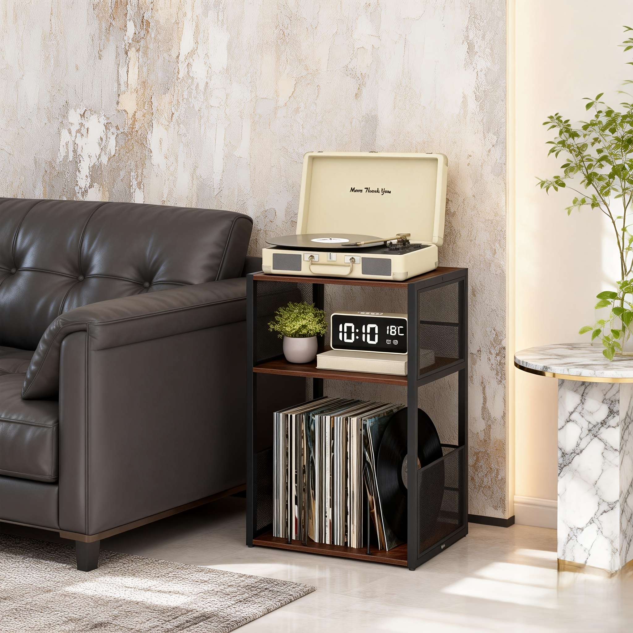 16-inch And 17-inch 3-tier Record Player Stand - Table Designed To Hold Over For Records, Serves As An End Table For Your Living Room