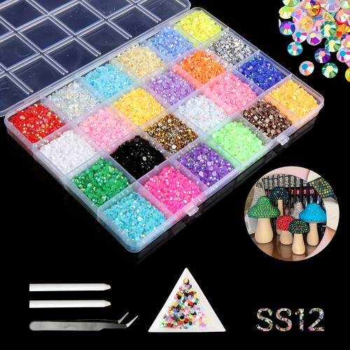 approximately 19 500 12 000pcs of 3mm resin rhinestones for crafting bedazzling and decoration round flatback rhinestones for crafts clothing nails and makeup including pickup tools colorful rhinestones for nails multicolored ab and