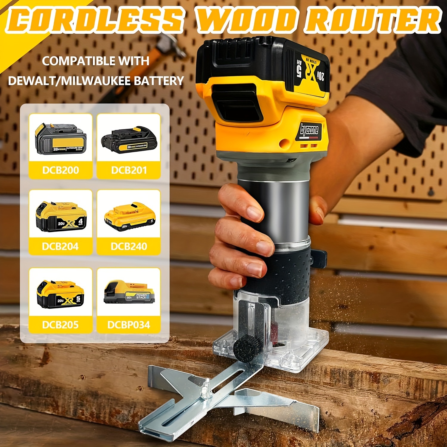 TEMU 800w Cordless Wood Router Compatible For 20v Battery, 30000rpm Brushless Motor Router 12pcs 1/4" Router Bits, 6 Hand Trim Router, Edge Guide,