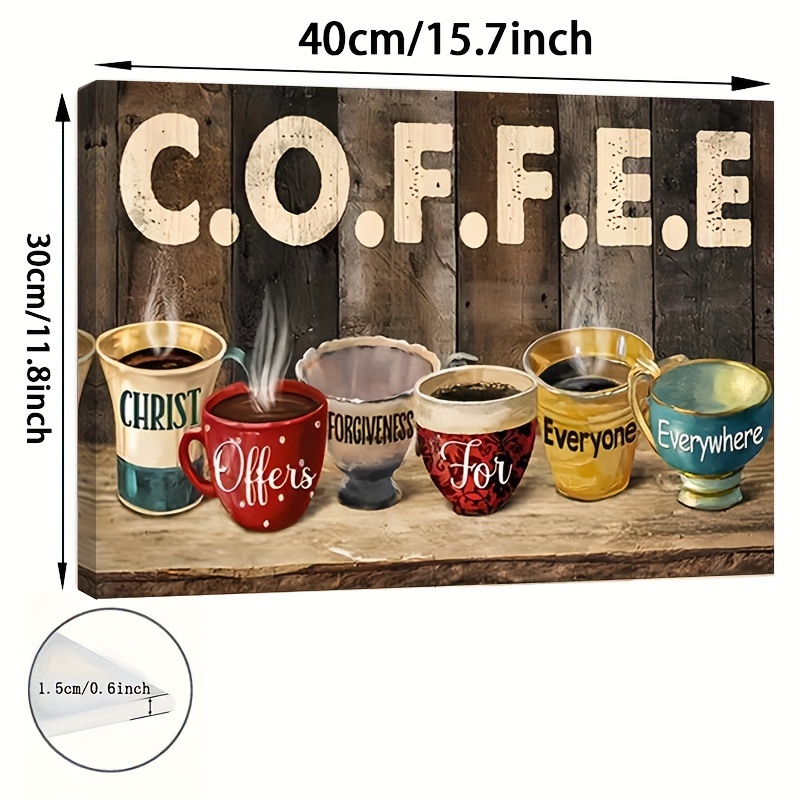 TEMU 1pc Wooden Framed Colorful Coffee Cup Canvas Painting Art Prints Wall For Bedroom Living Room Home Office Decor And Inspiration Canvas Print Poster Picture With Framed Ready To Hang Gift