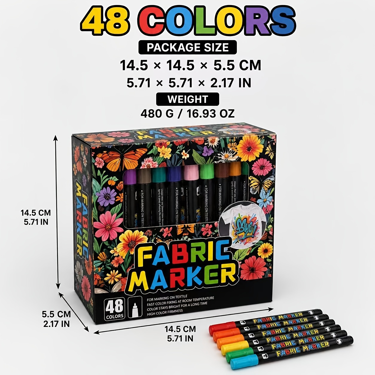 TEMU 24/36/48-color Fabric Marker Set, Textile Painting Pens With Floral Storage Box For Christmas Stockings, T-shirts, Canvas Bags & Craft Projects.