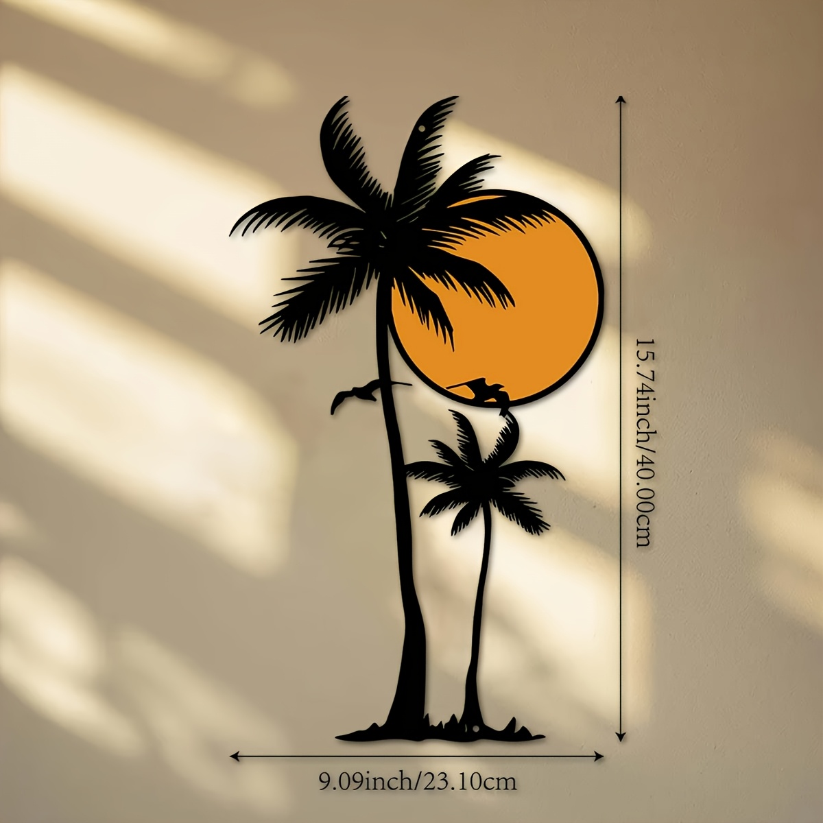 TEMU Large Metal Palm Tree Wall Art Decoration - Palm Tree Decor With Black And Orange Accents, Suitable For Living Rooms, Patios, Weddings, And