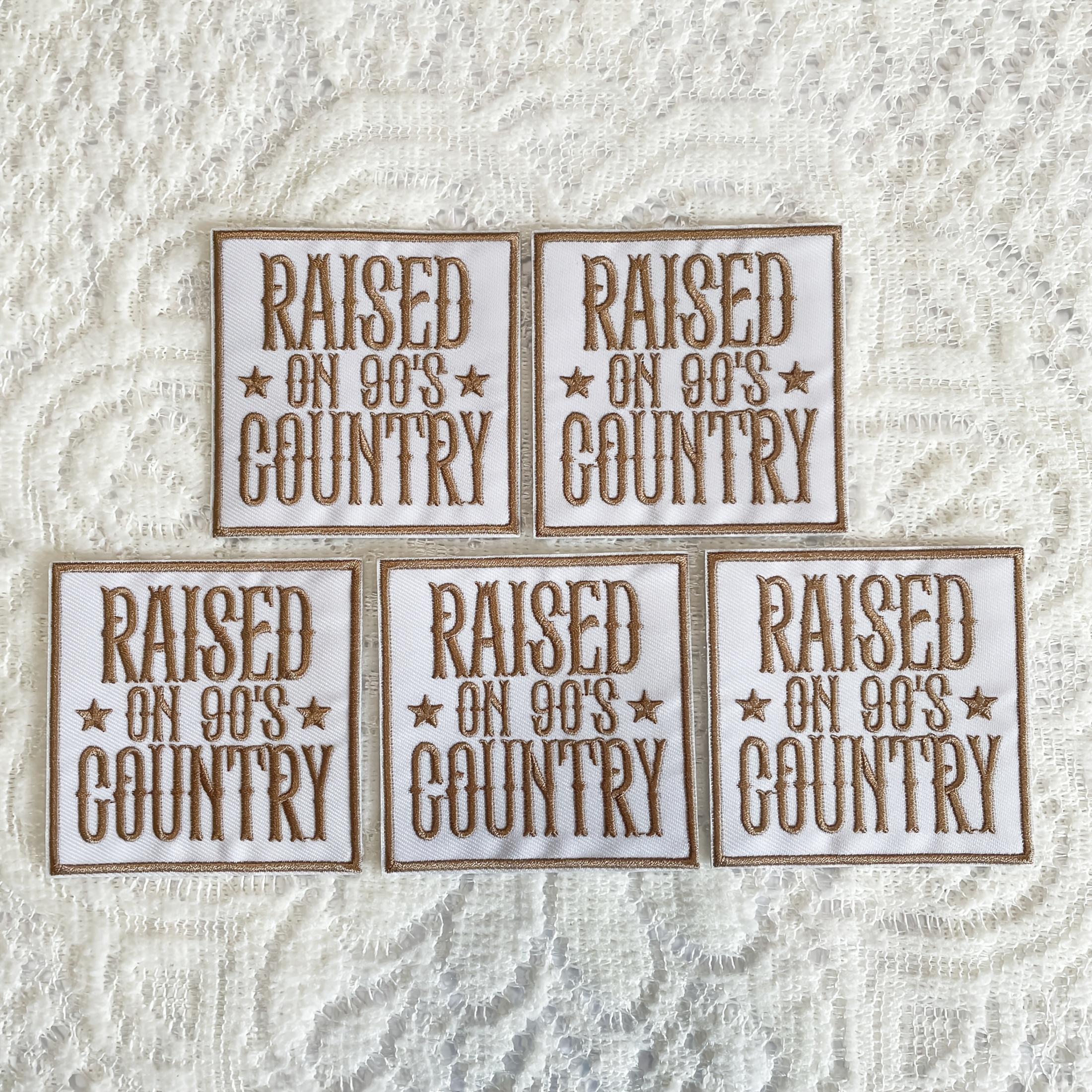 

5pcs Raised On 90's Country Embroidered Patches, Polyester Iron-on/sew-on Appliques For Trucker Hats, Bags & Apparel