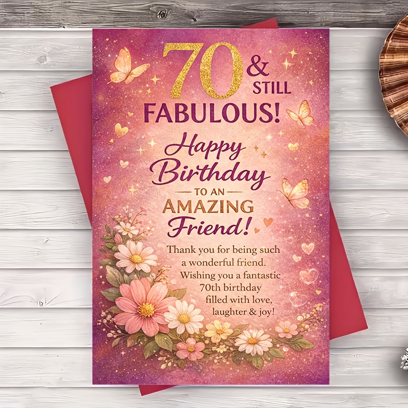 TEMU A Floral -themed Greeting Card And Envelope For Celebrating A 70th Birthday, Perfect For Men And Women, Ideal For Milestone Parties And Special