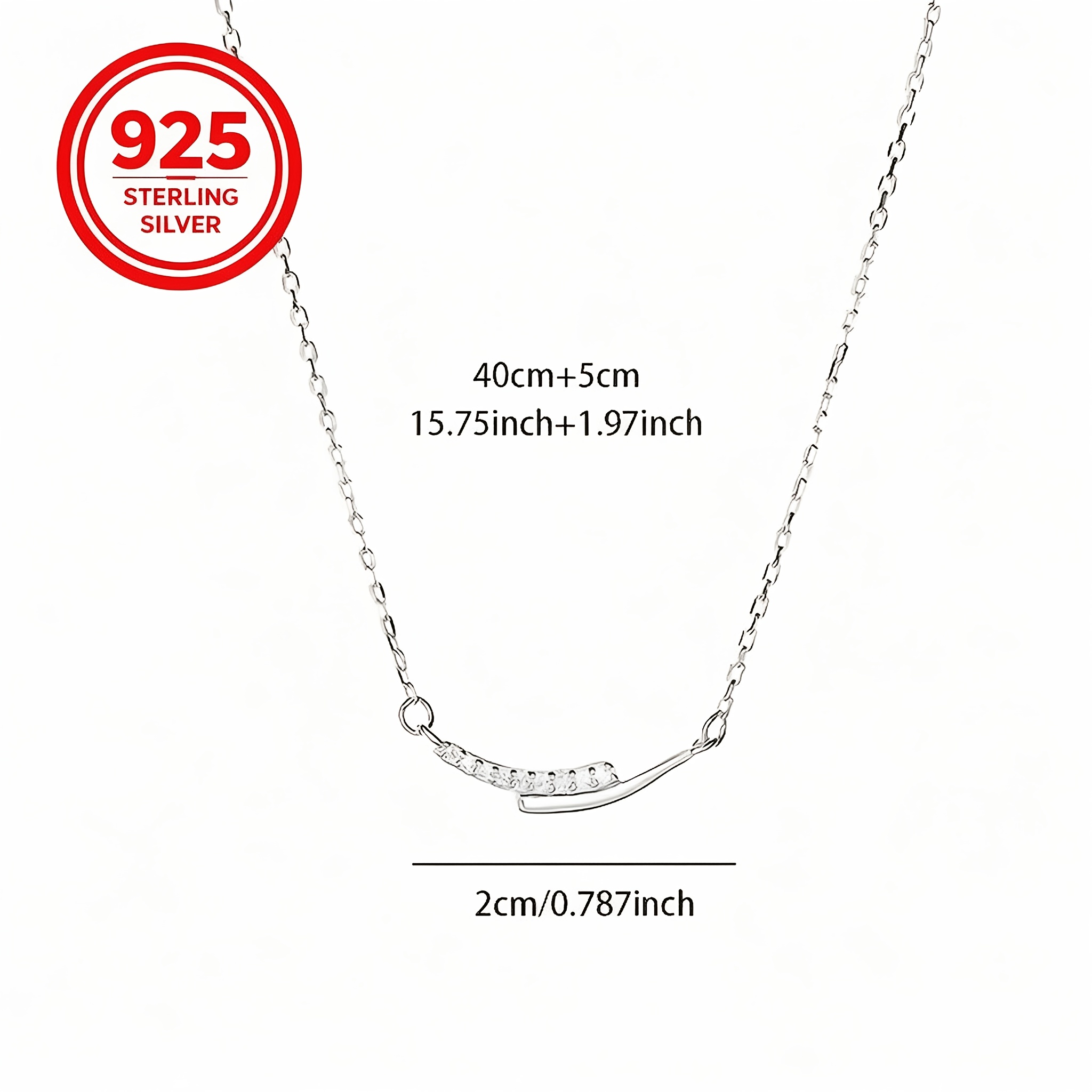 Women's 925 Silver Hypoallergenic Curved Pendant Necklace