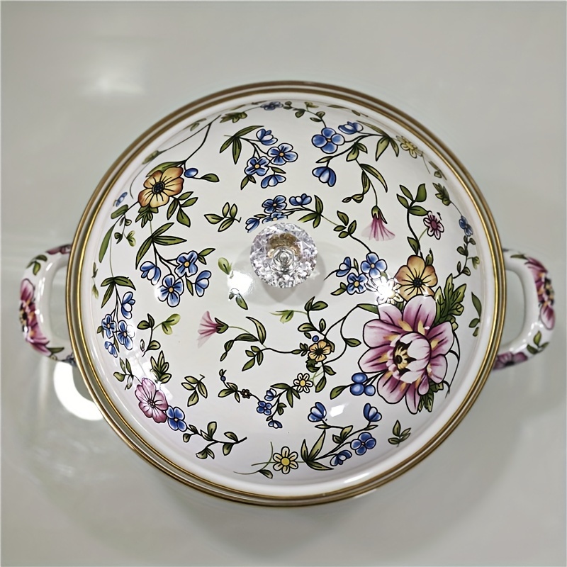   enamel   with lid   double handle enamel cooking pot home kitchen soup stew casserole dish details 5