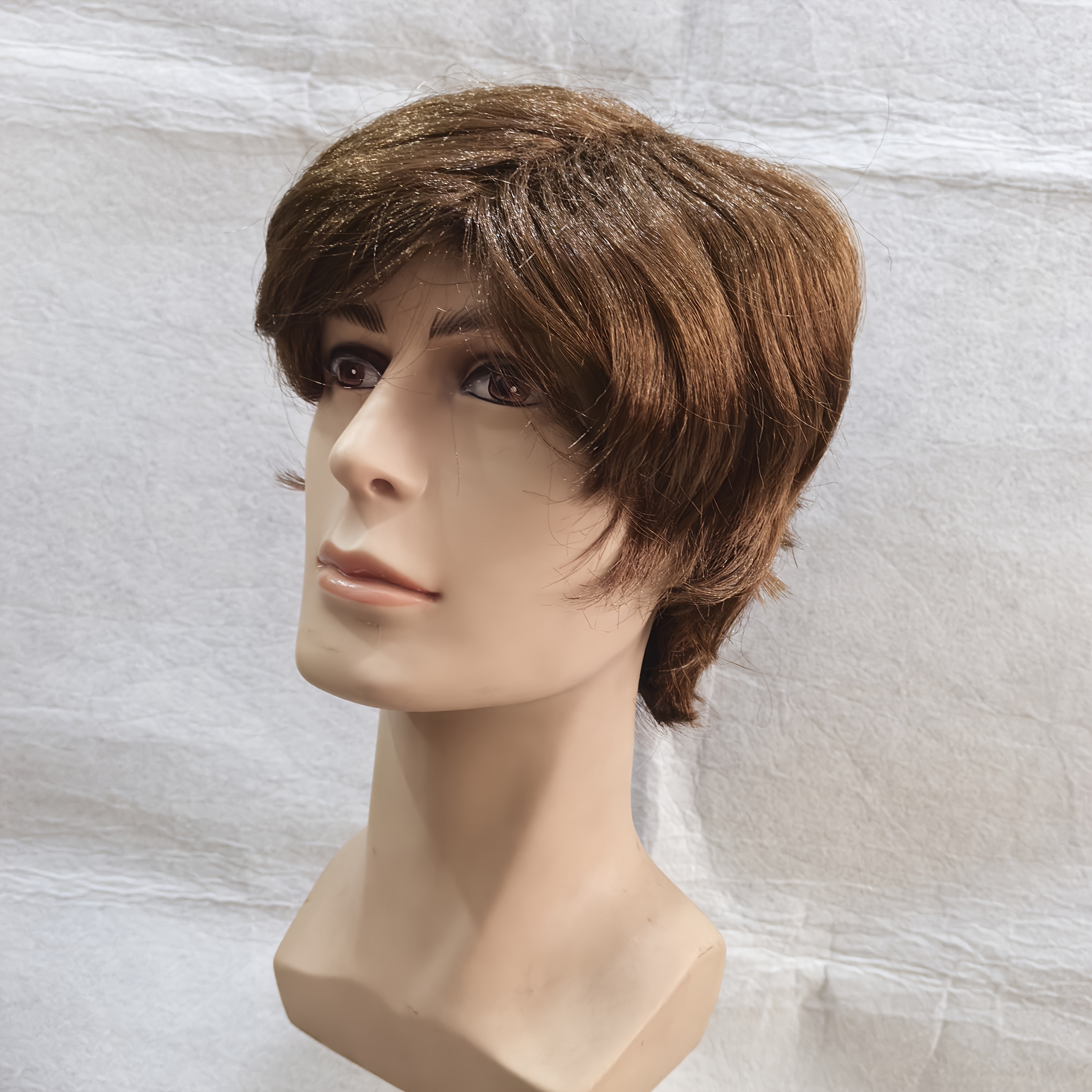 TEMU Men's Brown Short Layered Wig With Bangs, Wig For Daily Wear, Cosplay & Halloween Party Costume