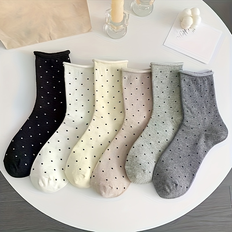 E-shop 6 Paar Damen-Gummielastiksocken mit Punkten, Modische und Vielseitige Lange Socken in Niedlichen Einfarben für Herbst/Winter, Geeignet für den