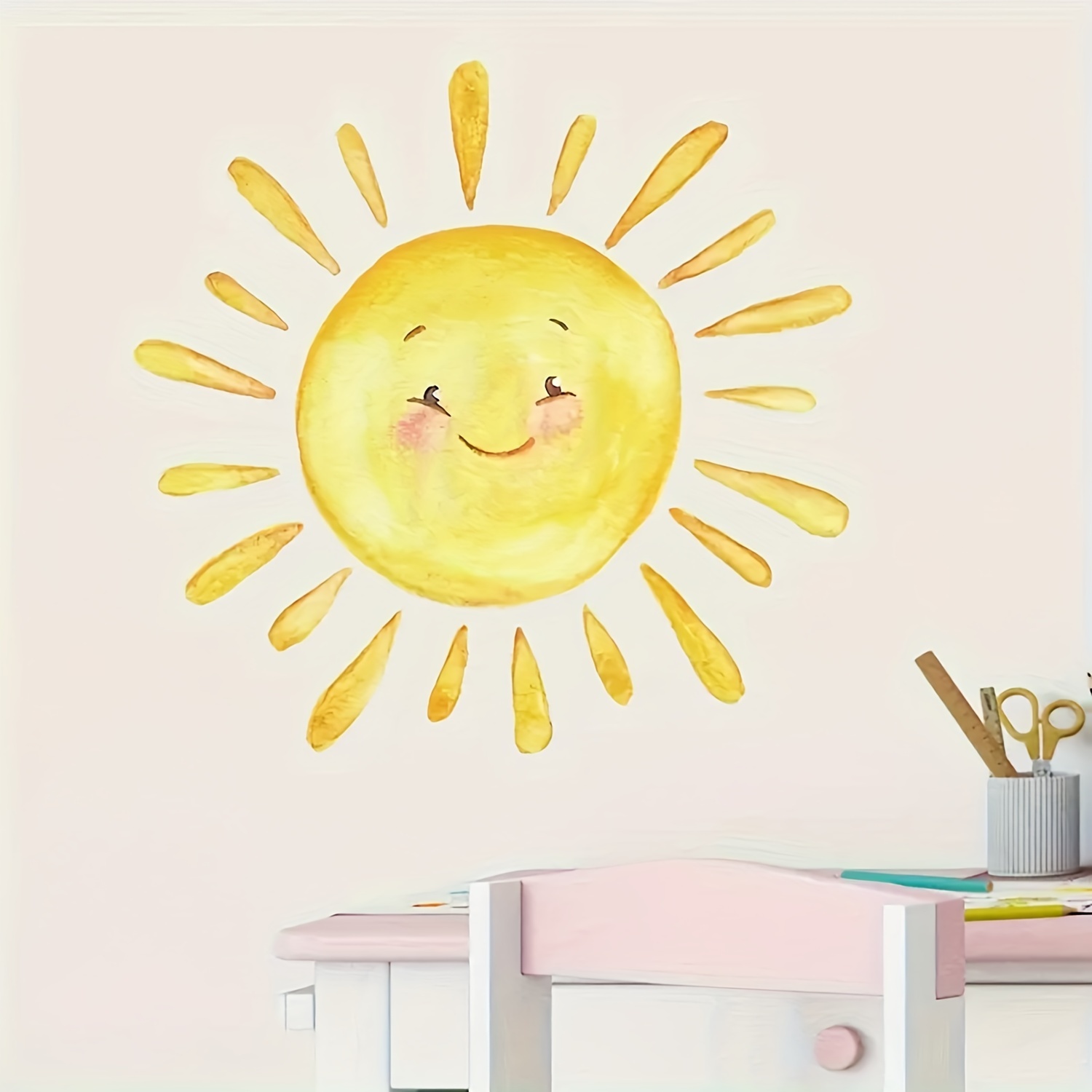 1pc Adorable Sun Wall Decal - Removable, Self-adhesive Vinyl Sticker For Modern Home Decor