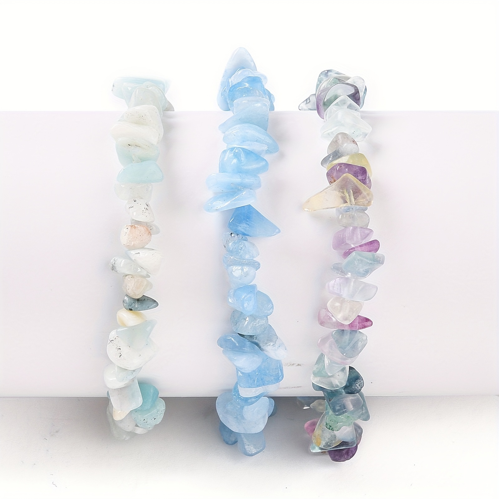 5 Set Natural Mixed Stone Stretch Bracelets, Stackable