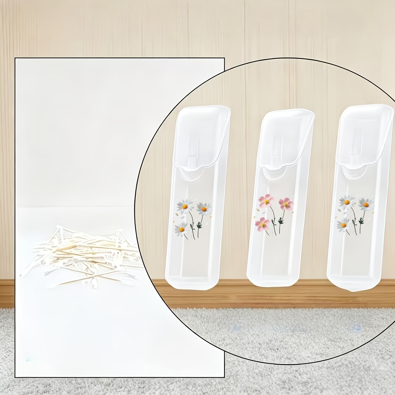 2pcs Set: White and Pink Daisy Vine Pattern Portable Travel Organizer Box