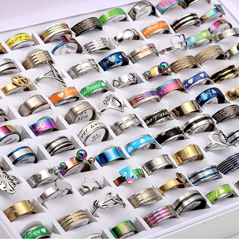 

Wholesale Bulk Lots 100pcs Stainless Steel Rings Men Women Fashion Jewelry Size, Color And Style Is Random, Assorted Varieties Design Perfect For Everyday Wear Or Gift Giving