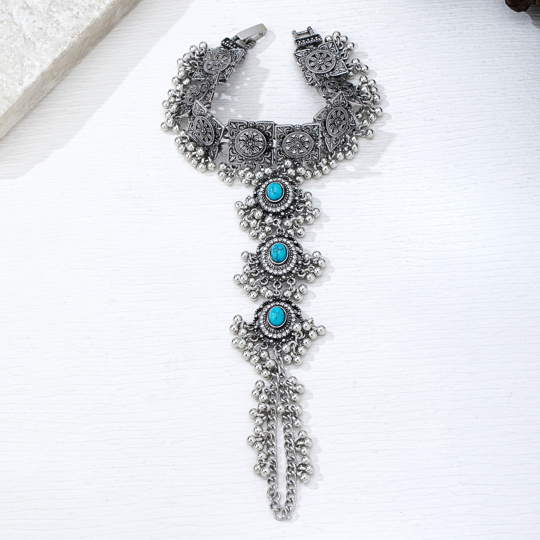 TEMU A Minimalist Indian-style Bohemian Finger Bracelet Resembling Turquoise, Suitable For Ramadan Vacations, Parties, And Everyday Wear