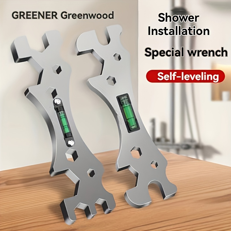 1pc Greenwood Multifunctional Shower Wrench, 304, Hex Key, Bathroom Spanner with Level Indicator, Durable Grip, No Assembly Required, Rust-Resistant, Glossy Finish