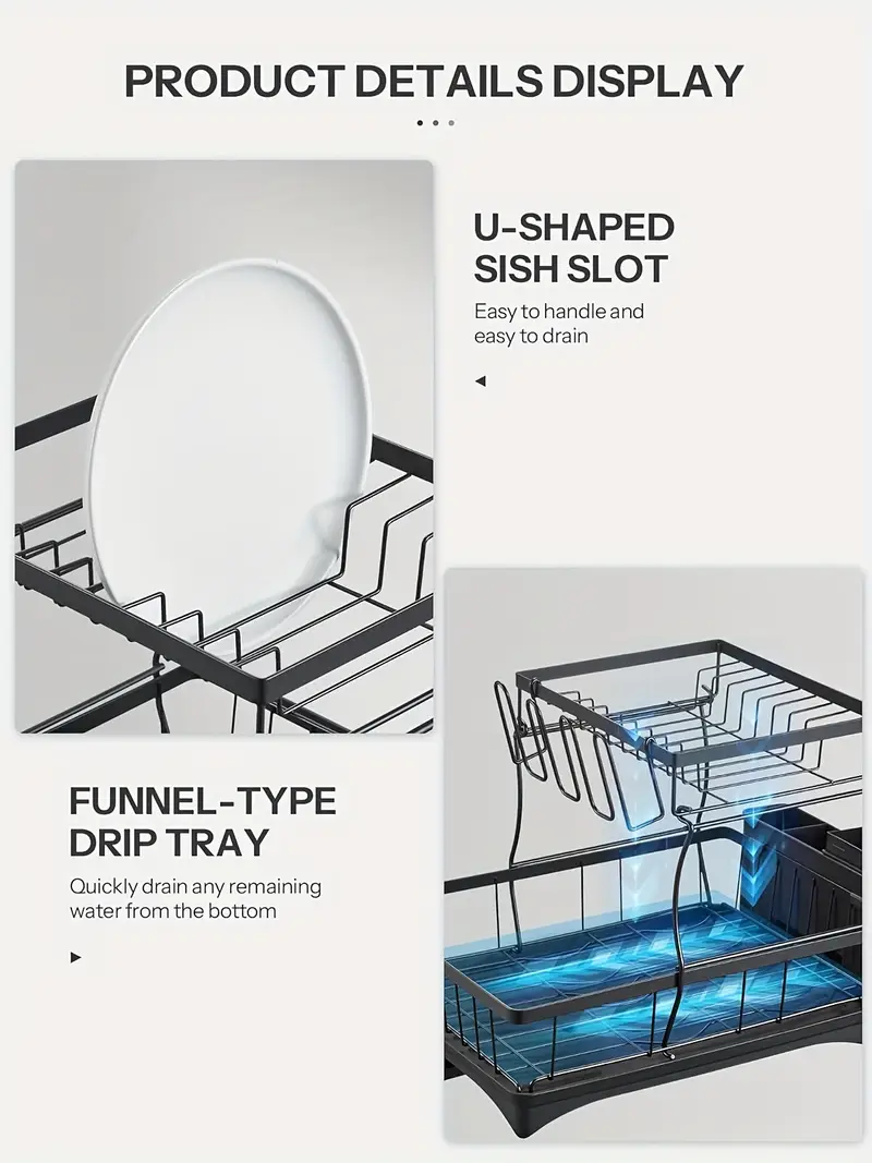 1pc dish rack double layers space saving dish drying rack withdrainboard and utensil holders multifunctional large capacity dishstorage organizer for kitchen counter kitchen organizers andstorage kitchen accessories as halloween chrismas gift Product details 2