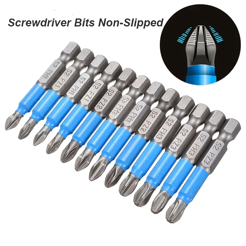 

6pcs Magnetic Anti-slip Drill Bits, Ph1 Pz1 Ph2 Pz2 Ph3 Pz3, 50mm Length Head With Teeth, 1/4" Hex Shank Single Head Drill Bits For Electric Screwdriver Drill