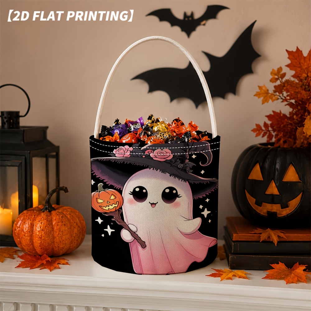 TEMU 1pc Retro Hat Basket With Pumpkin & - Handheld Storage Pouch Suitable For Candy Holding, Party Decor,, For Halloween & Festive Use - Multi-