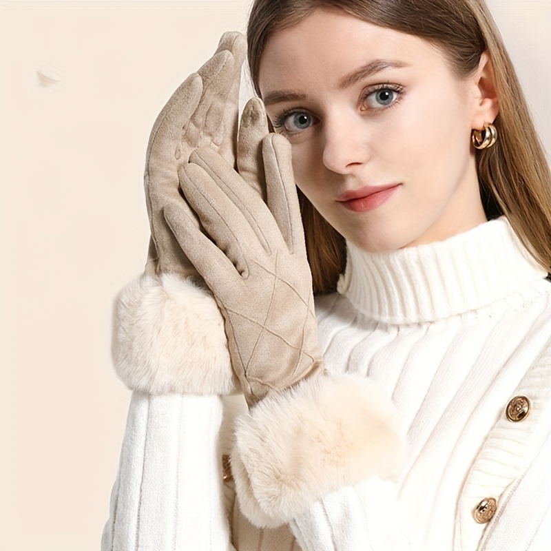 

Gants tactiles pour femmes en mélange de cachemire - 60 % cachemire, 40 % polyester avec élasticité pour temps froid, gants tricotés coupe-vent et chauds pour les sorties nocturnes, 1 paire