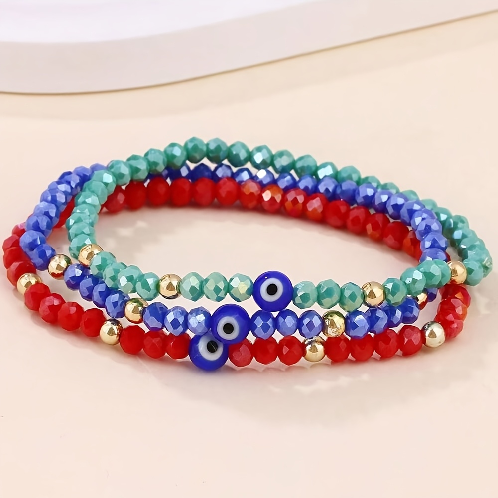 TEMU Tres pulseras de cuentas para mujer estilo bohemio, pulsera de diamantes de de ojo , pulsera de amuletos, pulseras , pulseras apiladas, joyería