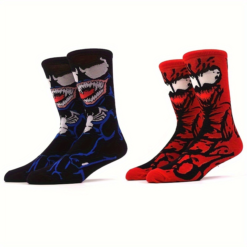 

2 Pairs Of Unisex Cotton Hero Movie Cartoon Character Print Crew Socks, Comfy & Breathable Elastic Socks, For Gifts, Parties And Daily Wearing