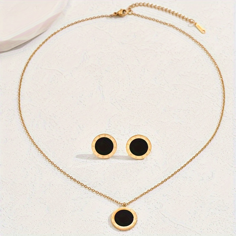 1 Black Roman Necklace + 1 Pair Of Roman Earrings, Fashionable And , Valentine's Day Gift, Birthday Gift, Classic Jewelry Set