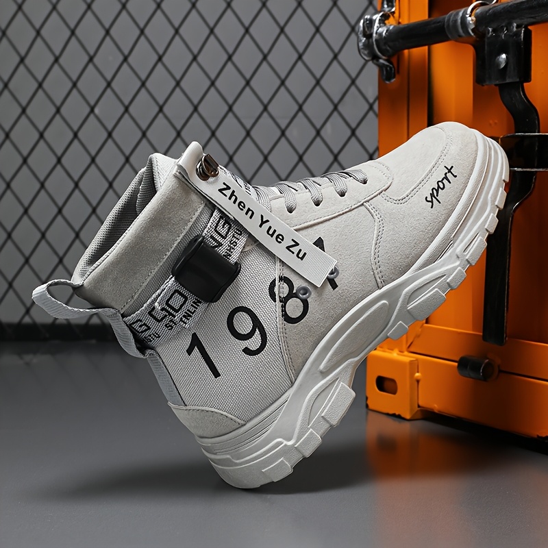 1 Par de Botas de Senderismo para Hombre - Beige y Negro, Sintéticas Duraderas, Suela Antideslizante, Soporte de Tobillo con Cordones para Uso al Aire Libre, Casual y Urbano - Regalo Perfecto para Cumpleaños y Navidad, Equipo de Senderismo, Calzado de Moda, Calzado Moderno de Calle, Calzado Antideslizante