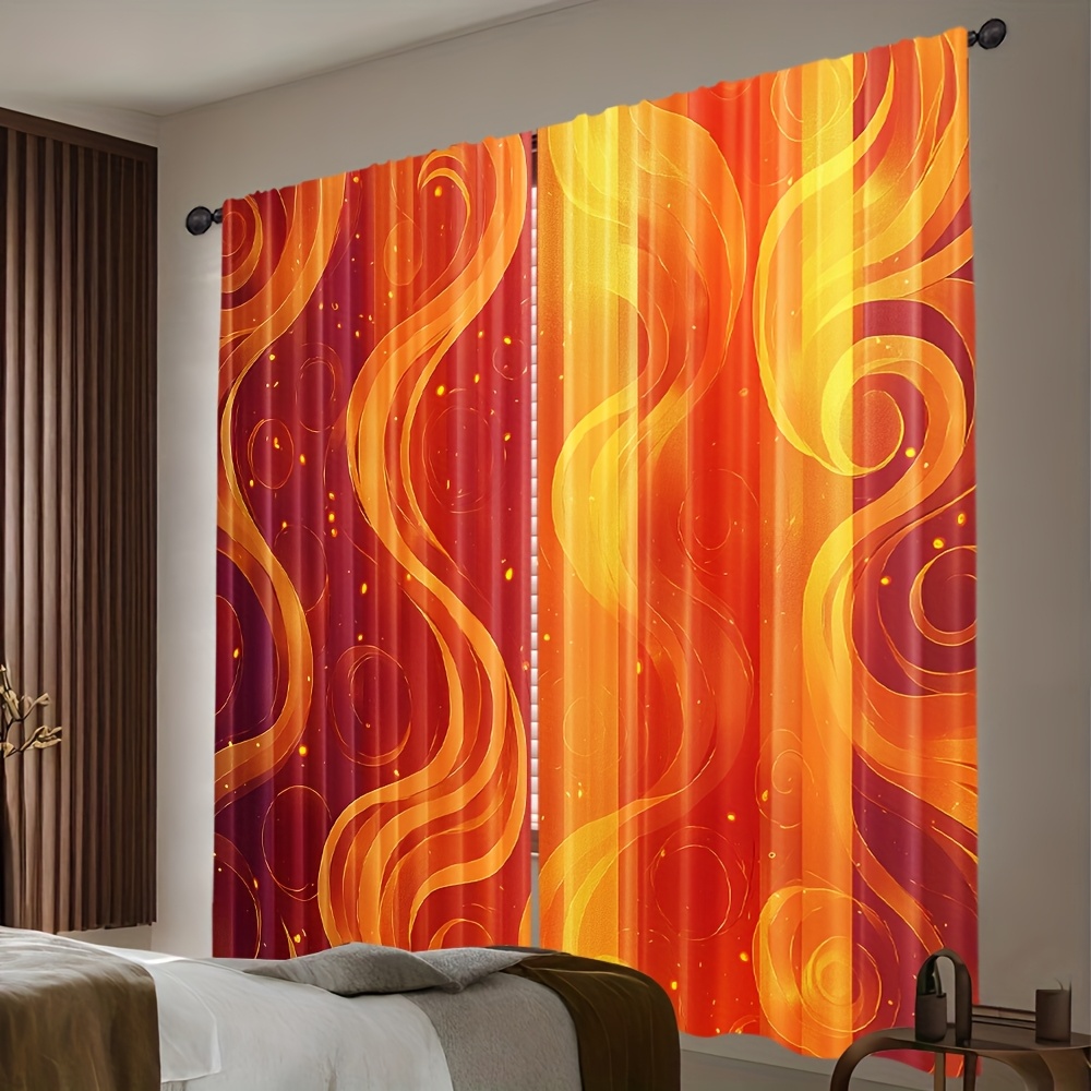 Rideaux Madura Orange/rouge/vert - 170x270 Cm, Occultant, Tissu Français Années 90