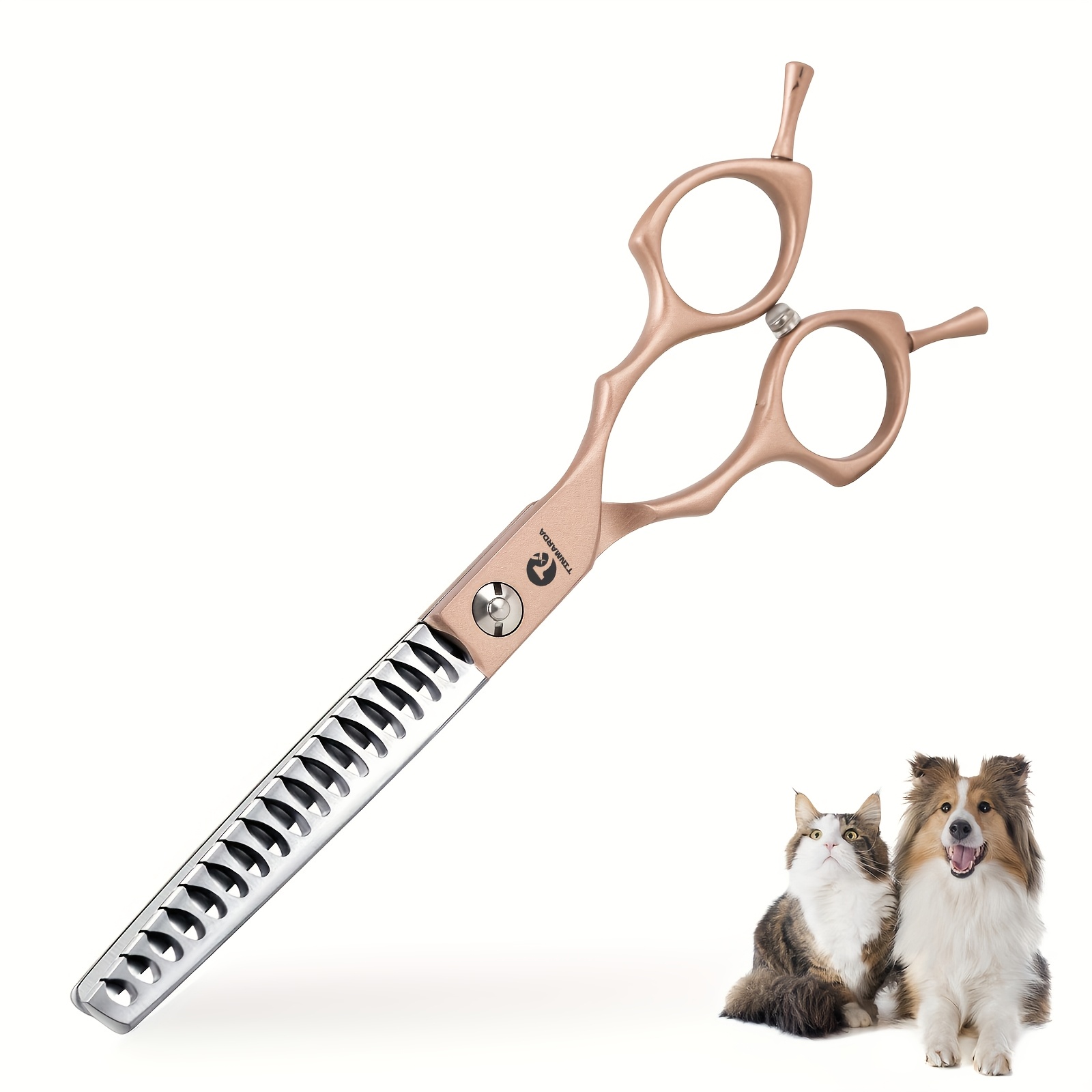 Tinmarda Professional-grade 18-tooth Shears For Grooming - Sharp Thinning, Trimming & Blending Scissors With -shaped Teeth, Right/left Handed Use, Suitable For Pets, Rose Golden Shear