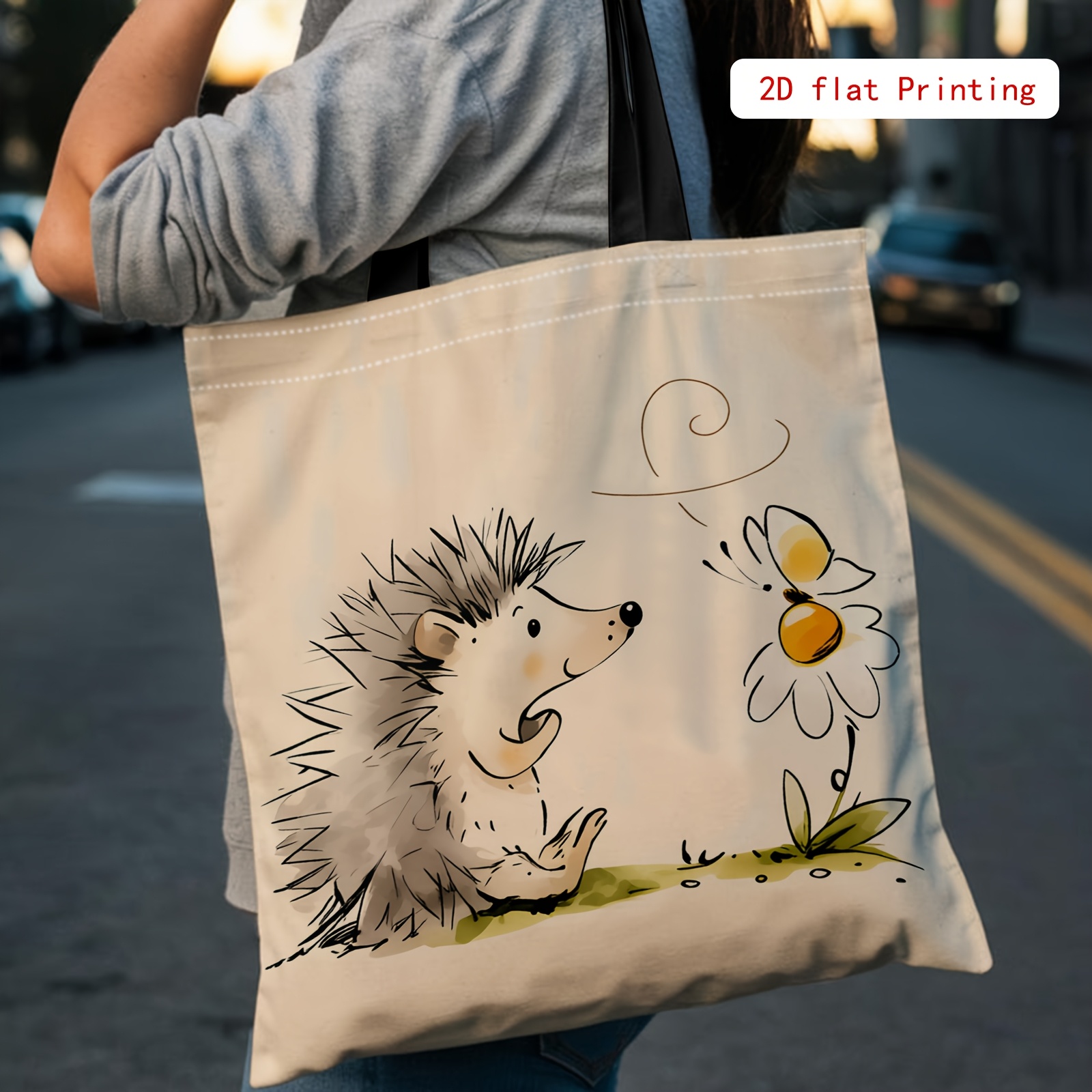 TEMU 1 pezzo di Borsa Tote Stampa 2D con Motivo e Fiori, Borsa Moda per Viaggi e Pendolarismo con Tracolla Fissa, Borsa a Spalla Singola, Resistente,