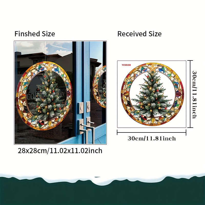 TEMU 1pc, Christmas Static Cling Window Decoration, Christmas Ornament, Modern Holiday Decor, Featuring Christmas Tree Wreath Pattern, Pvc Static For