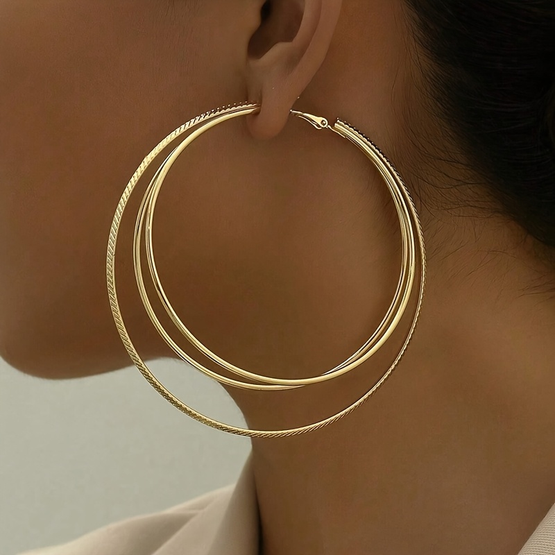 2pcs/set Of Retro Exaggerated Three-layer Large Circle Women's Earrings Suitable For Women's Prom Party Dinner Wear