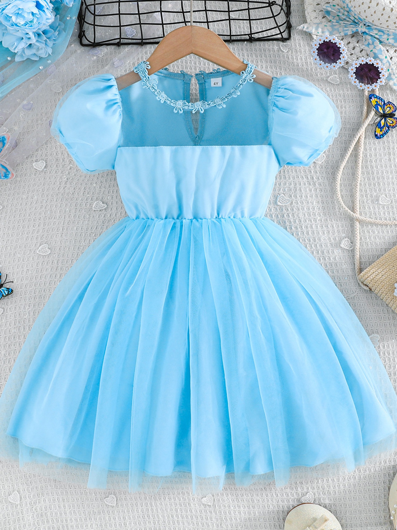 birthday dress 30th Elegant Butterfly Designed Blue Flower Girl Dress with Hairband –  Children's Territory a Unit of VIC&SI LLC